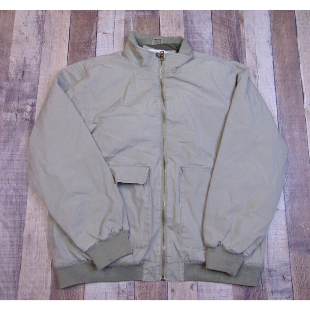 Orvis Men M Bomber Jacket Lined Khaki Tan Mesh Lind A-2 Full Zip Outdoor Cotton